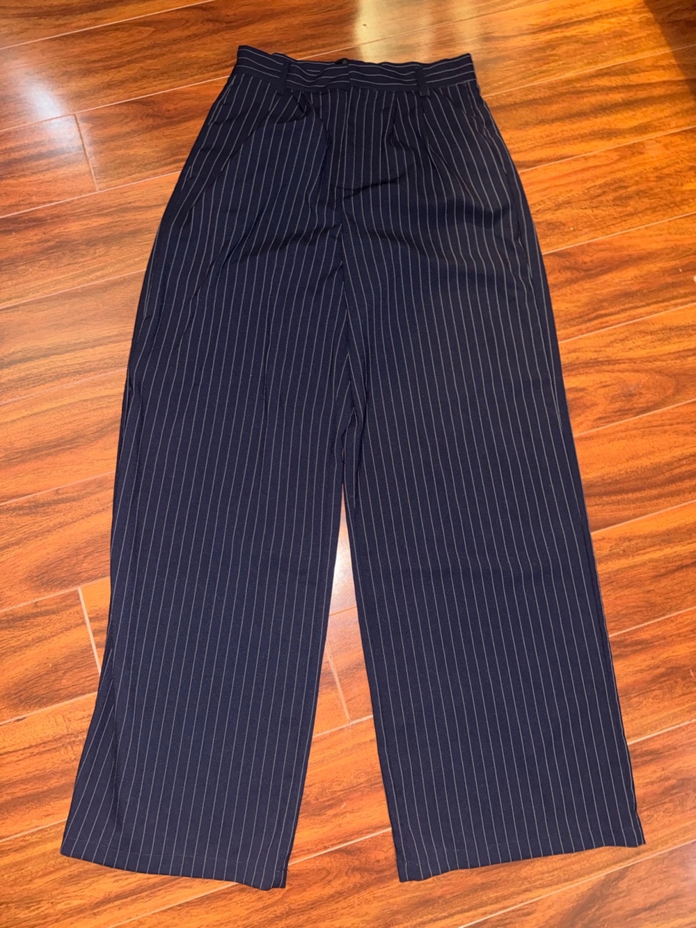 Fashion Nova Navy Pinstripe Wide-Leg Pants